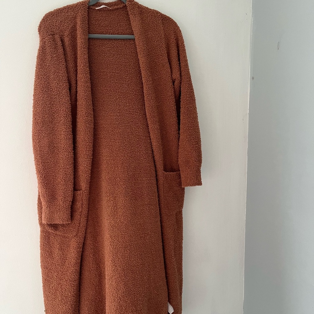 Orangey Brown Knit Cardigan Sweater with Open Front